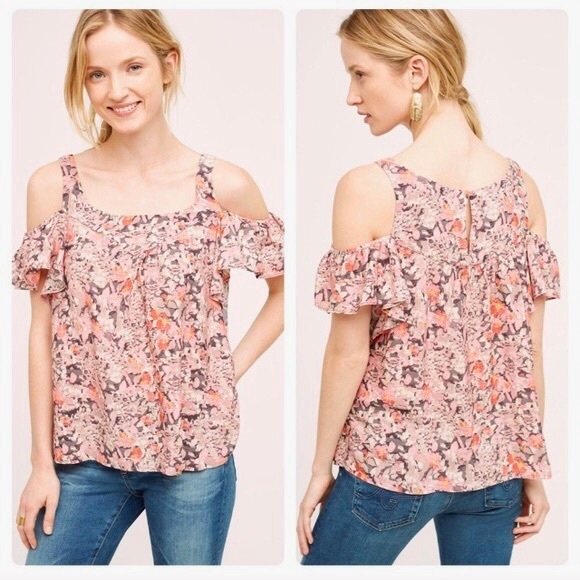 Anthropologie Cold Shoulder Floral Top - Picture 2 of 6